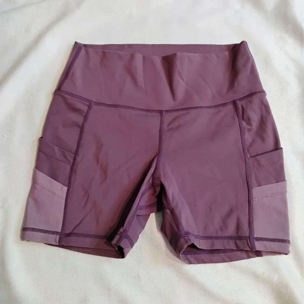 Seamaid Women’s Yoga Bike Shorts Small Purple 4" Inseam High Waist 4 Pockets - Picture 1 of 12